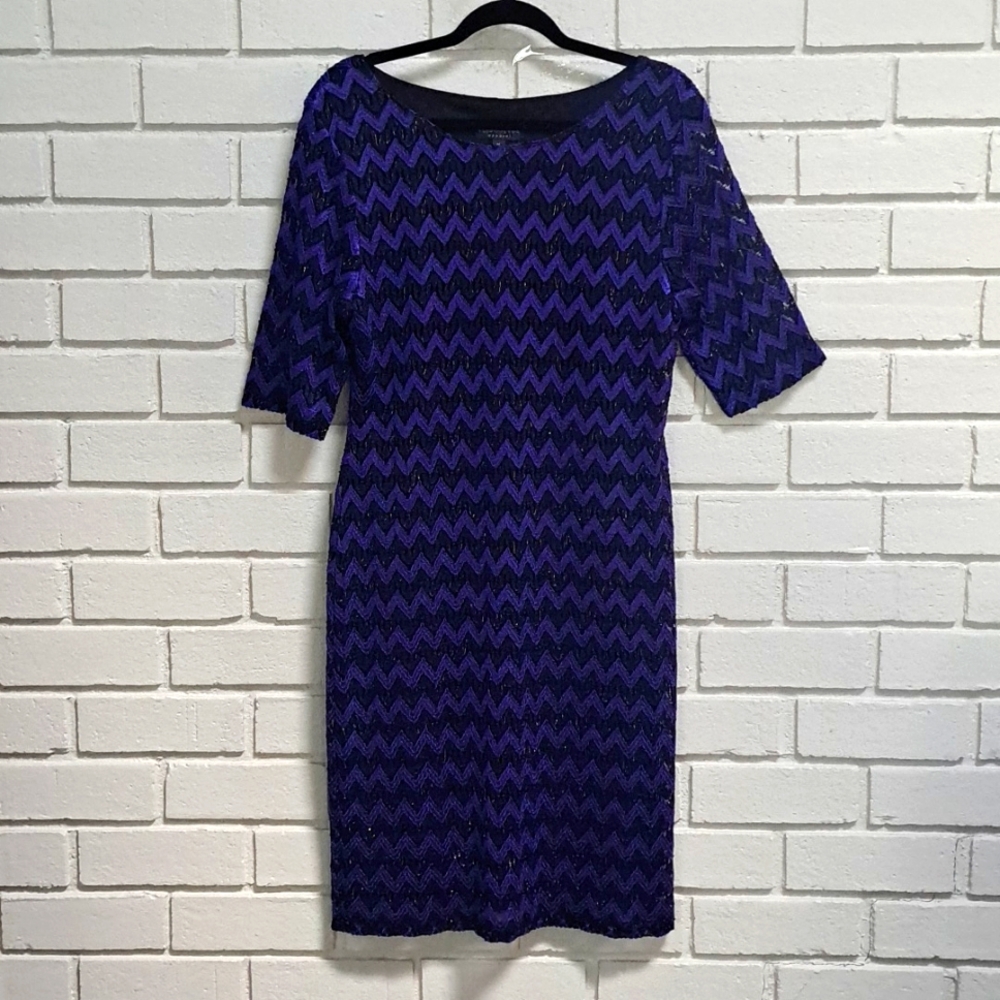 Connected Apparel Chevron Lace Overlay Silver Glitter Formal Dress. Size 14